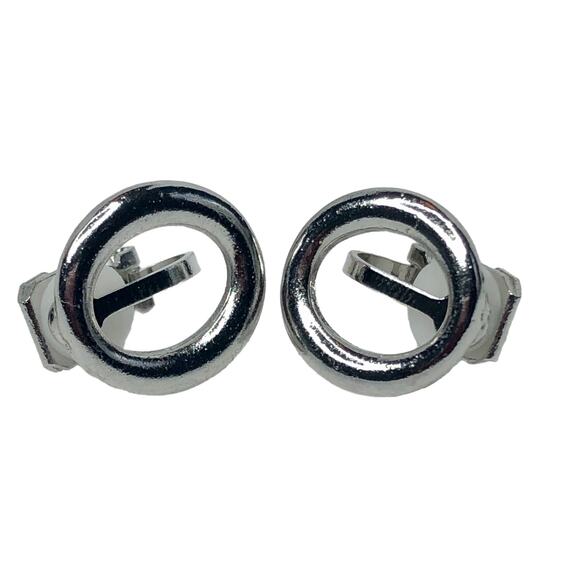 Silver Open Circle Clip-On Stud Earrings - Picture 3 of 4